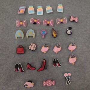 28pc Fashion Beauty Shoe Charms Set Handbags High Heels Makeup Bows for Clogs